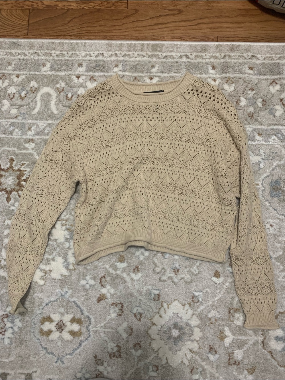 Cream Openwork Crewneck Sweater